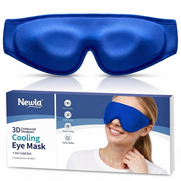 Cooling Gel Eye Mask for Puffy Eyes: Full-Eye Design with Larger Coverage for Morning Refresh Relief, Reusable Comfort Compress for Tired Eyes, Adjustable Fit (Blue)