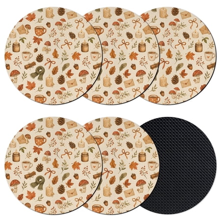 Fall Thanksgiving Coasters Set of 6 Absorbent Coasters for Drinks Maple Leaf Botanical Mushroom Coaster for Desk Coffee Table Protection Home Decor House Warming Gifts 4