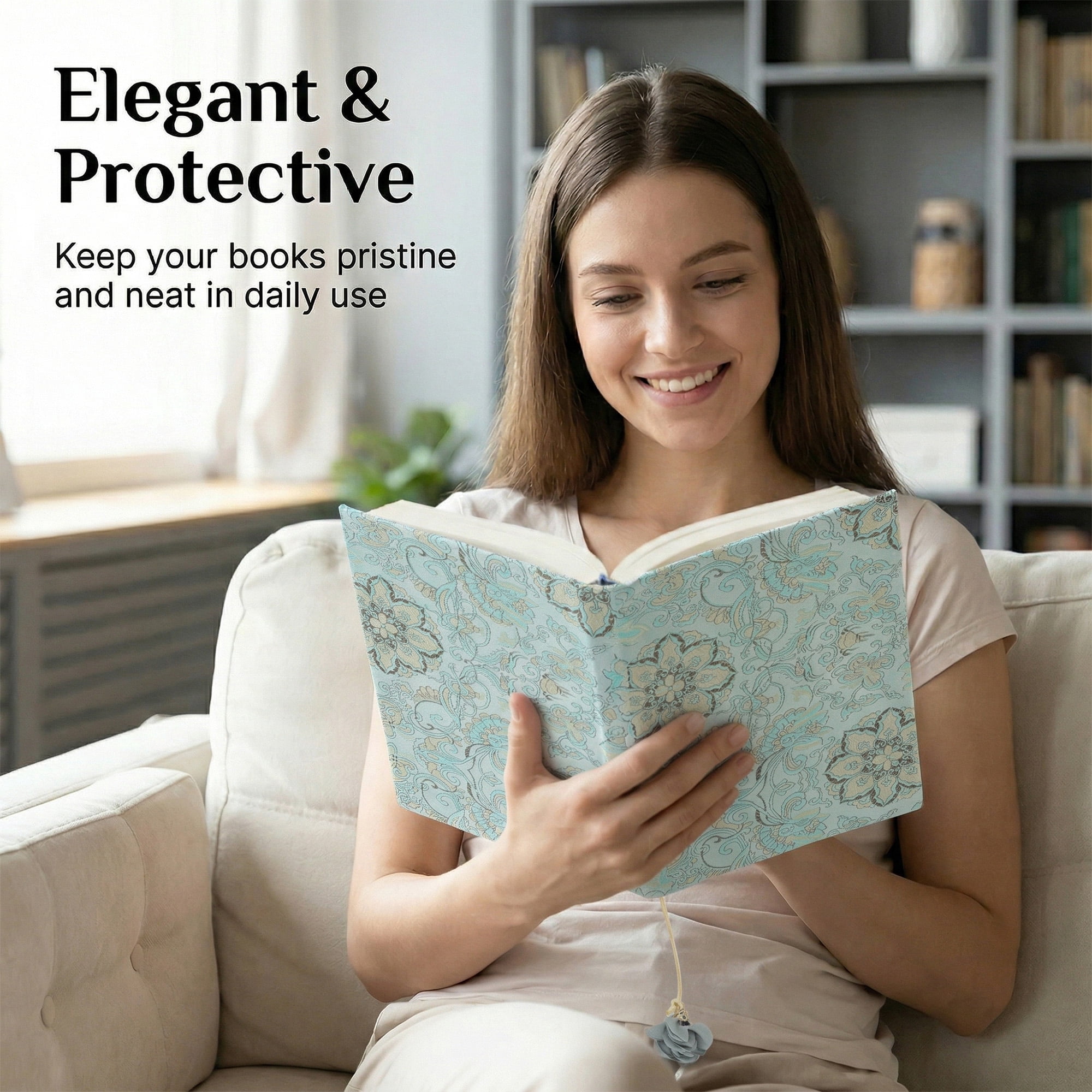 Unique Bargains Adjustable Fabric Book Cover for A5 Size Cyan