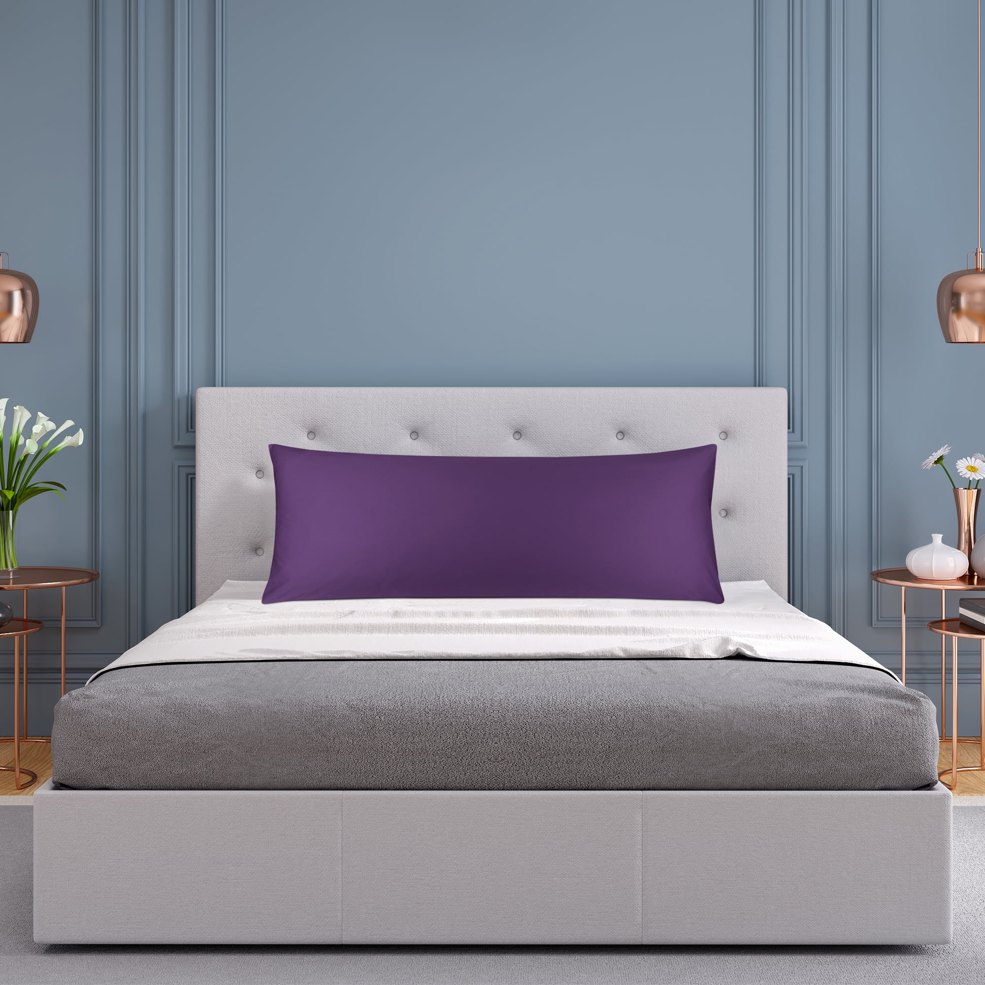 3 Pack Breathable Egyptian Cotton Body Pillow Covers, 20" x 54", Deep Purple