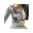 thumbnail image 4 of hirigin Female Pullover, Letter Print Round Neck Long Sleeve Close-Fitting Tops Spring Outfit, White/Black, S/M/L, 4 of 9