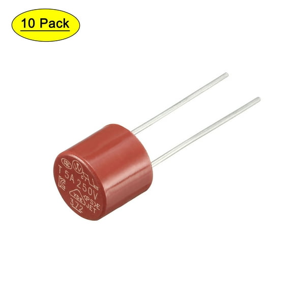 10Pcs DIP Mounted Cylinder Slow Blow Micro Fuse T5A 5A 250V Red