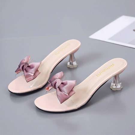 

NECHOLOGY Sandals for Women Size 8 W Middle Belt Bow Wine Sandals Women And Glass Heel Womens Sandals 2 Inch Heels Purple 8