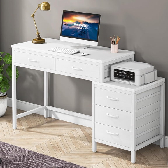 Escritorio para computadora, Escritorio Reversible para Juegos de 40" con cajones de 3 Niveles, Escritorio para PC, Escritorio de Esquina para Oficina en casa, fácil de ensamblar (Blanco)
