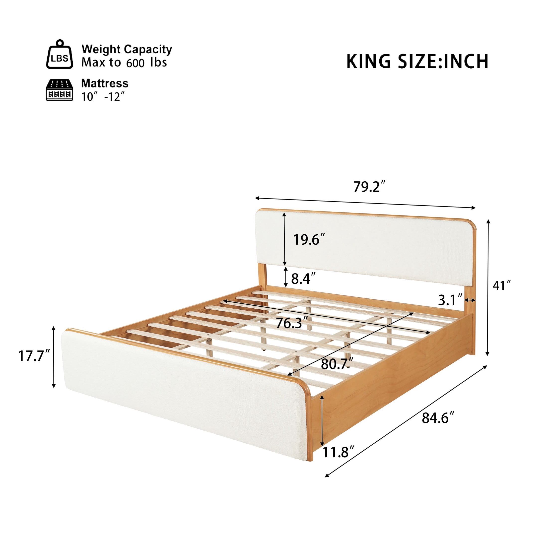 Christopher Knight Home Modern King Wood Bed Frame with Upholstered Headboard and Footboard, Natural