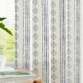thumbnail image 4 of Curtainking Linen Blend Curtains Blue Geometric Striped Light Filtering Farmhouse Grommet Curtains for Living Room 63in Pack of 2, 4 of 8