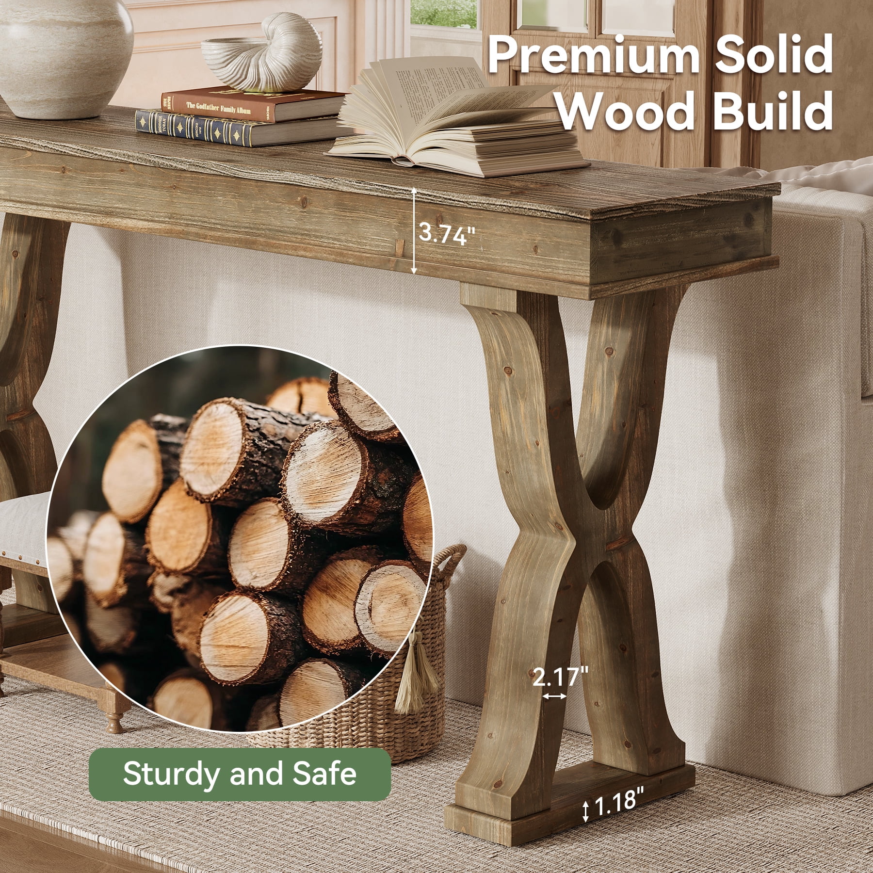 Tribesigns 63-Inch Solid Wood Console Table, Farmhouse Narrow Entryway Table with X-Shaped Legs for Living Room, Hallway, or Foyer