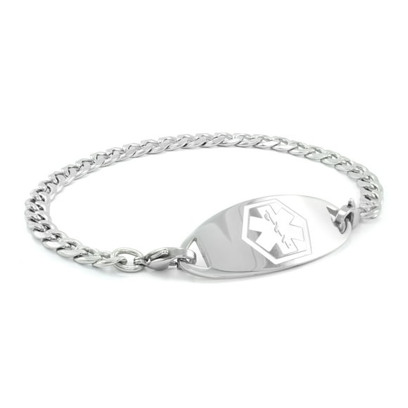 MedicEngraved Surgical 316L Stainless Steel Medical ID 5mm Curb Link Bracelet with Enamel Medical Tag - Medical Engraving Included