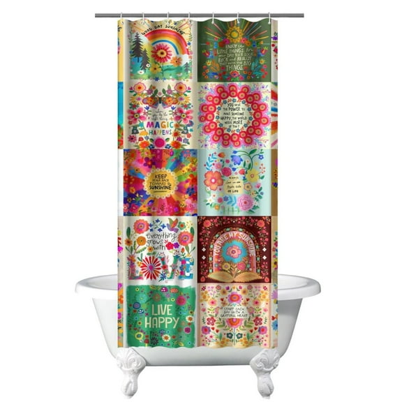 Small Stall Narrow Shower Curtain 36"W x 72"L – Tropical Bohemian Leaves, Mid-Century Abstract Boho Botanical Bathroom Decor, Vintage Floral Palm Leaf Pattern, Rustic Tribal Folk Style