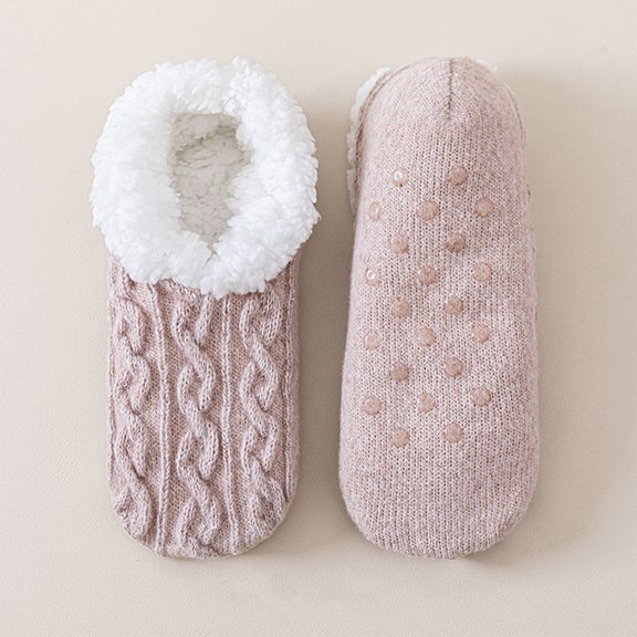Women Fleece Lined Non Slip Floor Socks Thick Warm Indoor Sleeping Socks Cozy Home Foot Slipper Socks Brown One Size