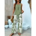 thumbnail image 2 of Women Summer 2 Piece Outfits 2025 Square Neck Pullover Vest Floral Print Belted Wide Leg - Sets  Green XXXL, 2 of 3