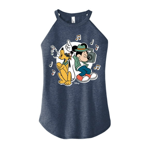 Disney - Mickey & Friends - Pluto Sings while Mickey Dances - Juniors High Neck Tank Top