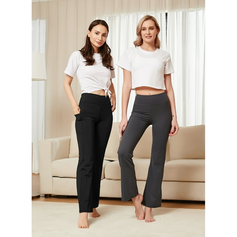 Stelle Women's Bootcut Yoga Pants with Pockets,High Waisted Tummy Control  Workout Yoga Lounge Pants,Full Length Flare Leggings Bootleg Work Dress  Pants 30,XS-XXL Black 