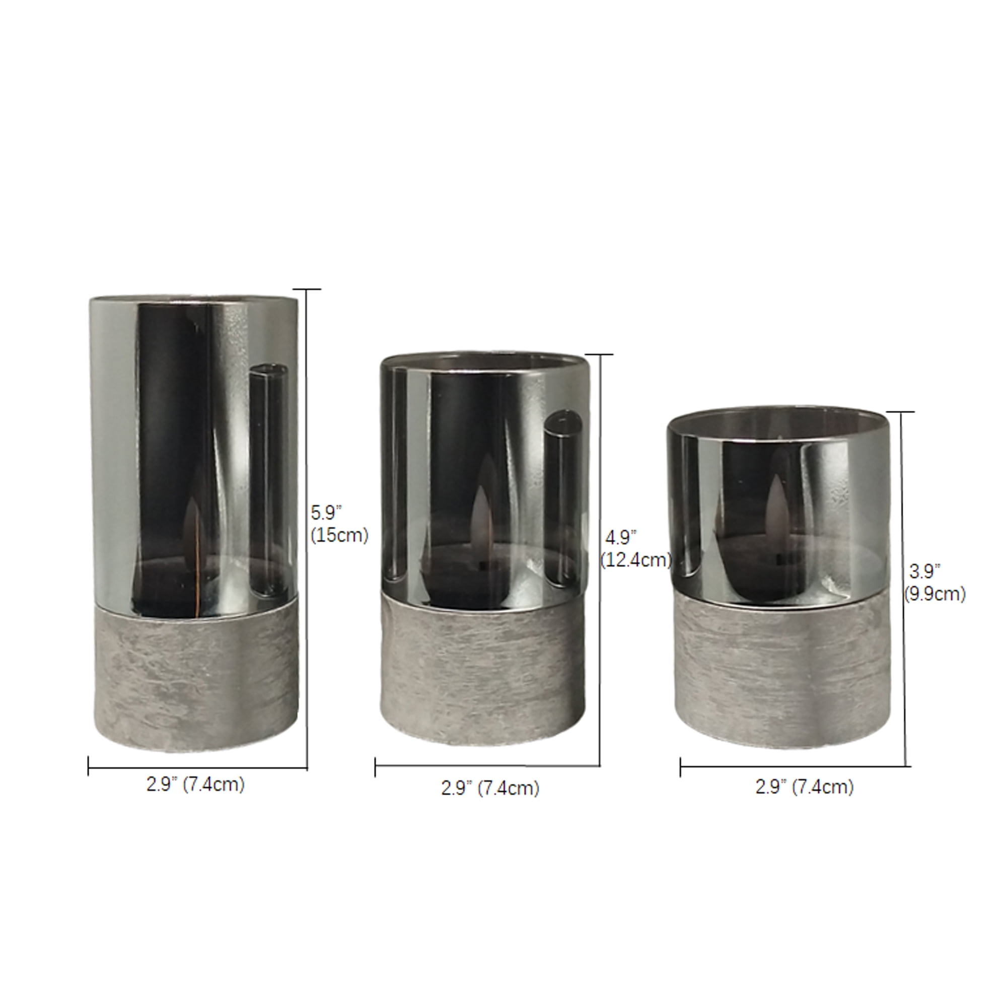 Mainstays Grey Rechargeable Flameless LED Pillar Candles,Various Sizes,3 pack