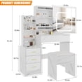 thumbnail image 2 of Bingirl Vanity Desk With Mirror & LED Lights - Makeup Vanity Desk With Sliding Mirror/Power Outlet - 3 Color Adj Light - Dressing Table With 4 Drawers - Storage Shelves & Stool for Bedroom, 2 of 7