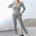 thumbnail image 2 of Long Sleeved Yoga Jumpsuit Women's Sportswear Fitness Suit with Pockets, Tummy Control One Piece Workout Set, Gym Running Activewear, Athletic Gifts for Women | CSEONE,Gray L, 2 of 9