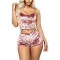 thumbnail image 1 of KOMOO Women Velvet Lace Sleepwear Sleeveless Crop Tops + Shorts Set 2pcs Pajamas Set, 1 of 5