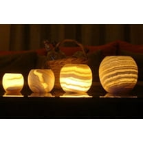 Single Alabaster Candle Holder - Egyptian Tealight and Votive Candles Holders with Amber Glow for Home Décor Natural Stone Soothing Tranquil Aurora