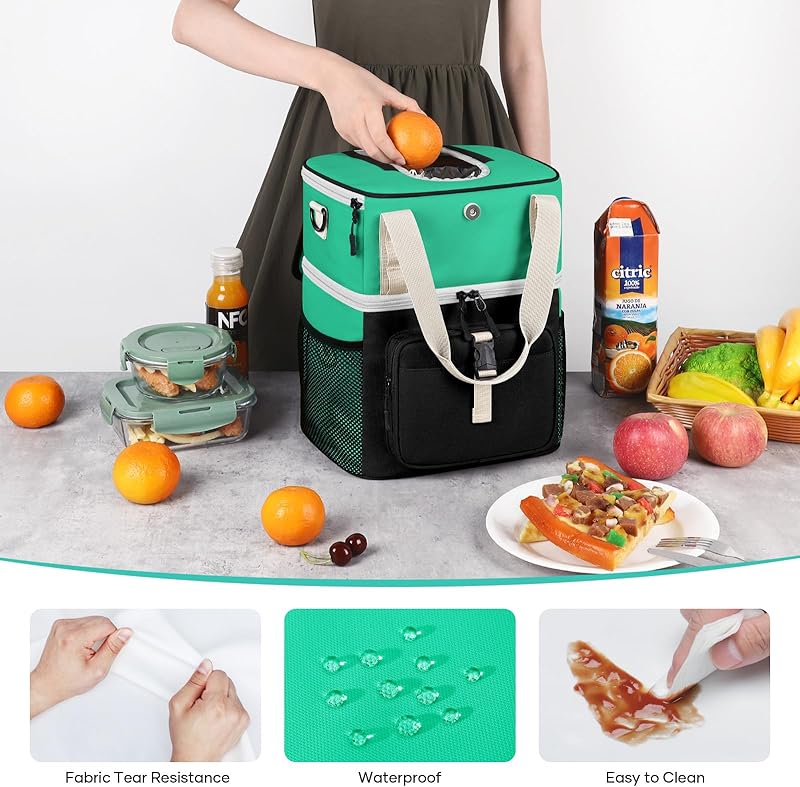 Maelstrom Lunch Box for Women, 20L Insulated Lunch Bag Men, Leakproof Double Deck Cooler Bag, Soft Lunch Cooler with Quick Access Flip-Top Lid for Work, Beach,Travel, Camping