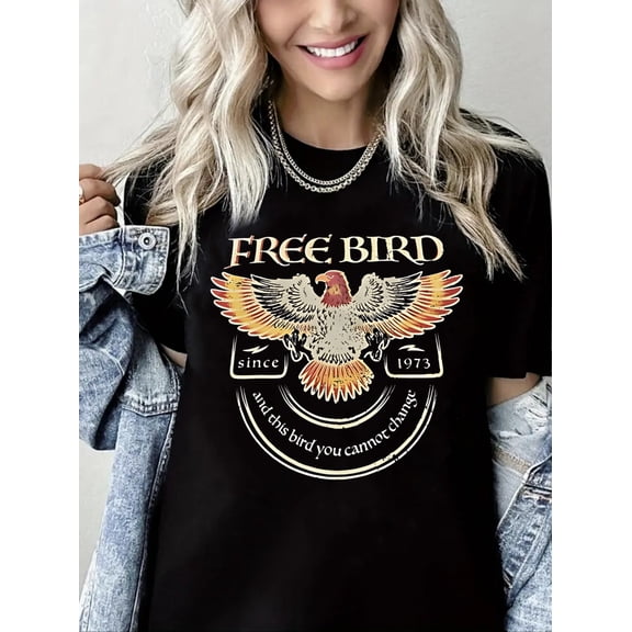 Free Bird T-Shirt Vintage Eagle Graphic Short Sleeve Tee Casual Band Music Country Concert Clothing