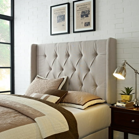 Wingback Taupe Upholstered Headboard, King / Cal. King