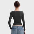 thumbnail image 4 of Stichou Long Sleeve Shirts for Women 2026 Lace V Neck Slim Fit Basic Tee Tops 2026 Casual T-Shirt Going Out Spring Fall Outfits Dark Gray S, 4 of 5