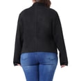 thumbnail image 3 of Agnes Orinda Plus Size Faux Suede Jacket for Women Lapel Long Sleeve Open Front Cardigans Outerwear Jackets 1X Black, 3 of 6