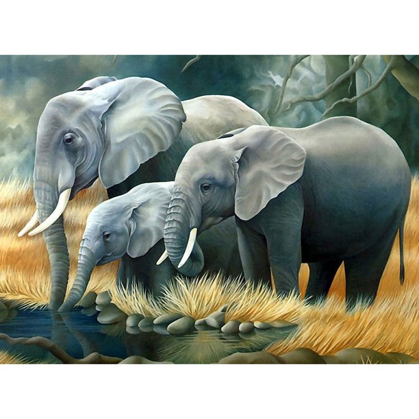 Taladro de diamante Elefantes migratorios 5D DIY Kits de pintura Decoración de arte de pared redonda completa Hugtrwg Para estrenar