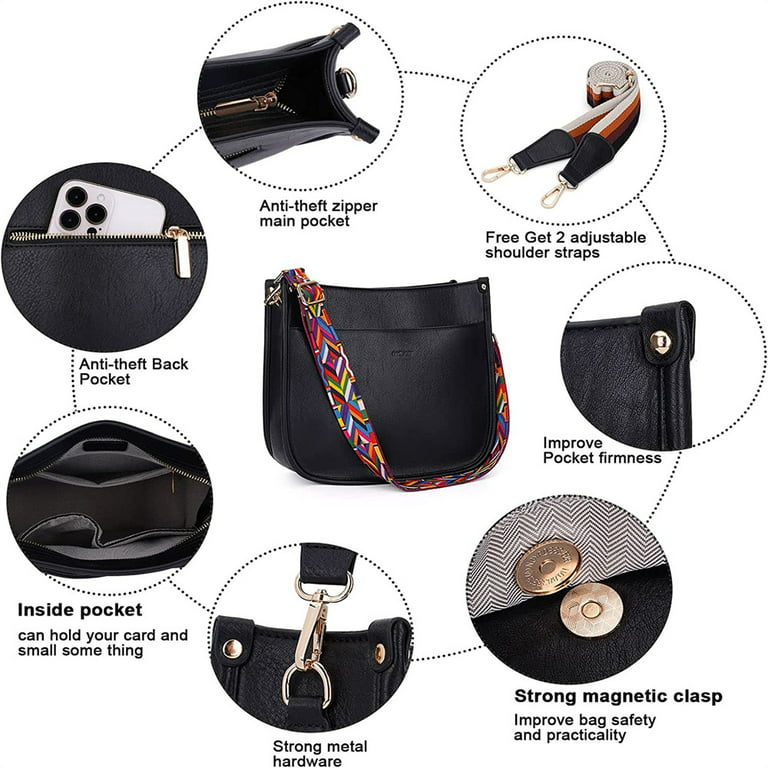 HKCLUF Crossbody Bags for Women Designer Leather Hobo Handbags With 2  Adjustable Leopard Guitar Strap Shoulder Bucket Bags