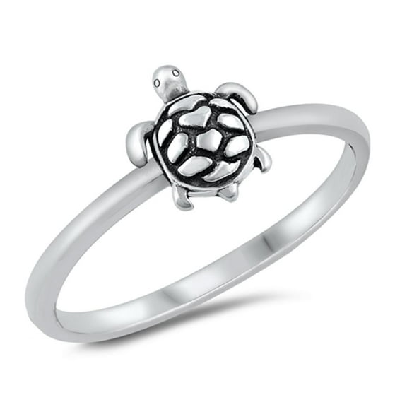 Cute Tiny Sea Turtle Animal .925 Sterling Silver Band Jewelry Female Male Unisex Size 7