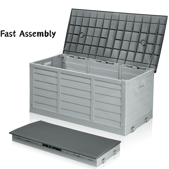 Ktaxon 75gal Outdoor Storage Deck Box Collapsible Garden Resin Deck Box Pre-installed,Space Saving & Easy Set Up - Grey