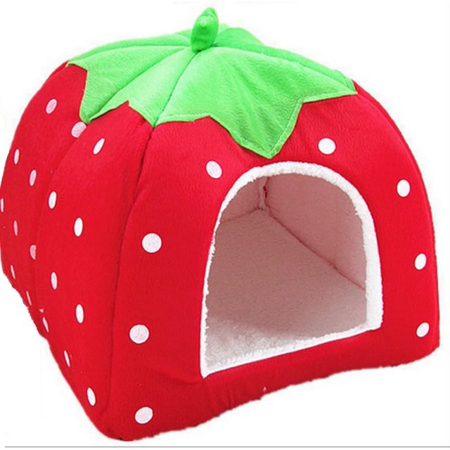 Cama tipo cesta acolchada y gruesa para gatos, con forma de fresa, sofá, casa para mascotas, lavable, plegable, saco de dormir, nicho cuadrado para interiores y exteriores, ideal para viajes.