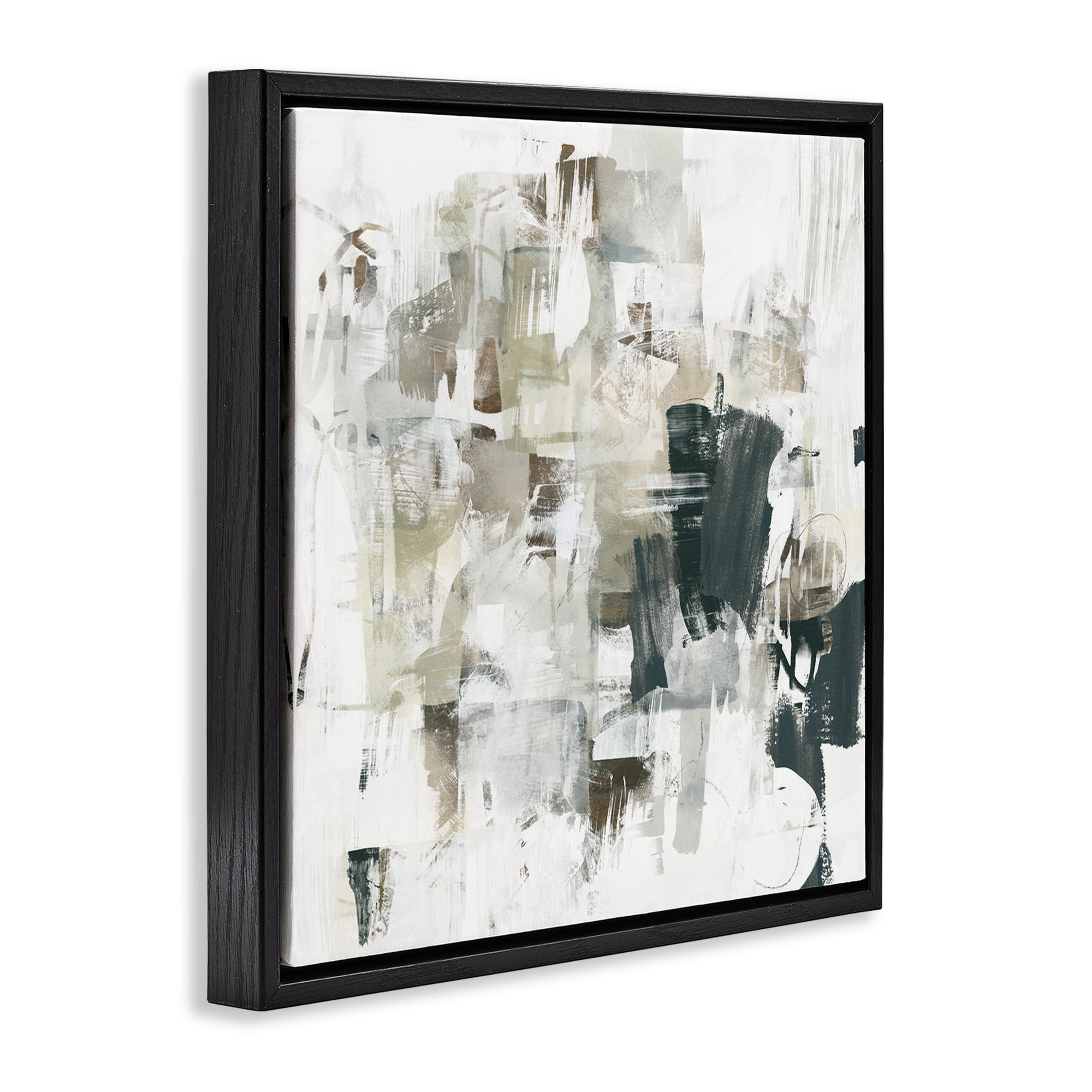 Stupell Industries Abstract Monochrome Paint Abstract Painting Black Floater Framed Canvas Art Print Wall Art, 25 x 25
