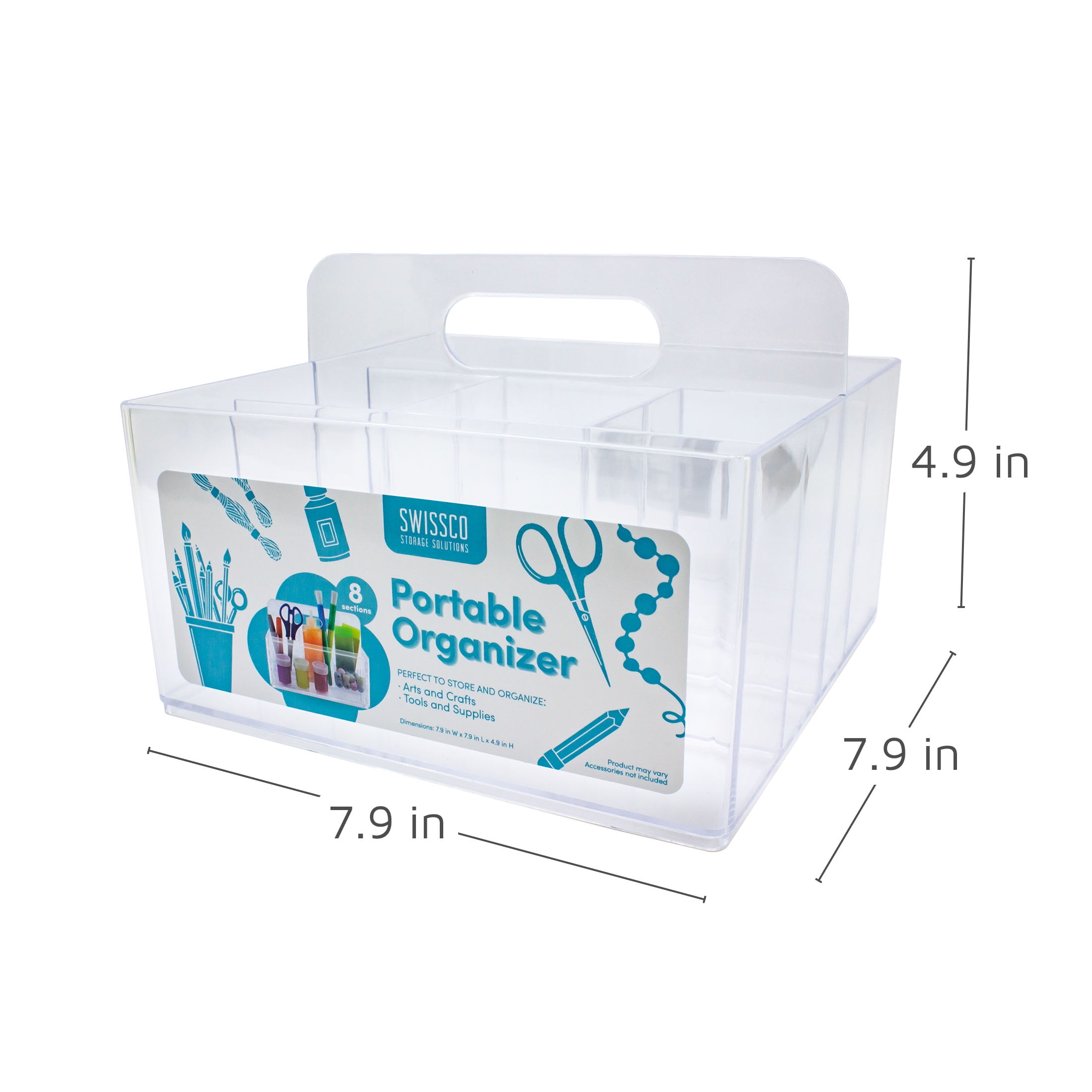 Swissco Portable Storage Caddy Organizer Caddy for Arts and Crafts, School Supplies, 8 Sections, Clear