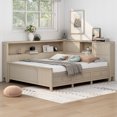 thumbnail image 3 of Full Size Daybed, Wooden Bed Frame with 3 Drawers and Storage Shelves for Bedroom, Wood Slat Support, No Box Spring Needed, Easy Assembly (Antique White), 3 of 9