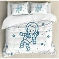thumbnail image 3 of Kids Duvet Cover Set Twin Size, Cute Cartoon Astronaut Pioneer Cat Flying in Outer Space Doodle Style Constellation, Decorative 2 Piece Bedding Set with 1 Pillow Sham, Dark Blue, by Ambesonne, 3 of 3