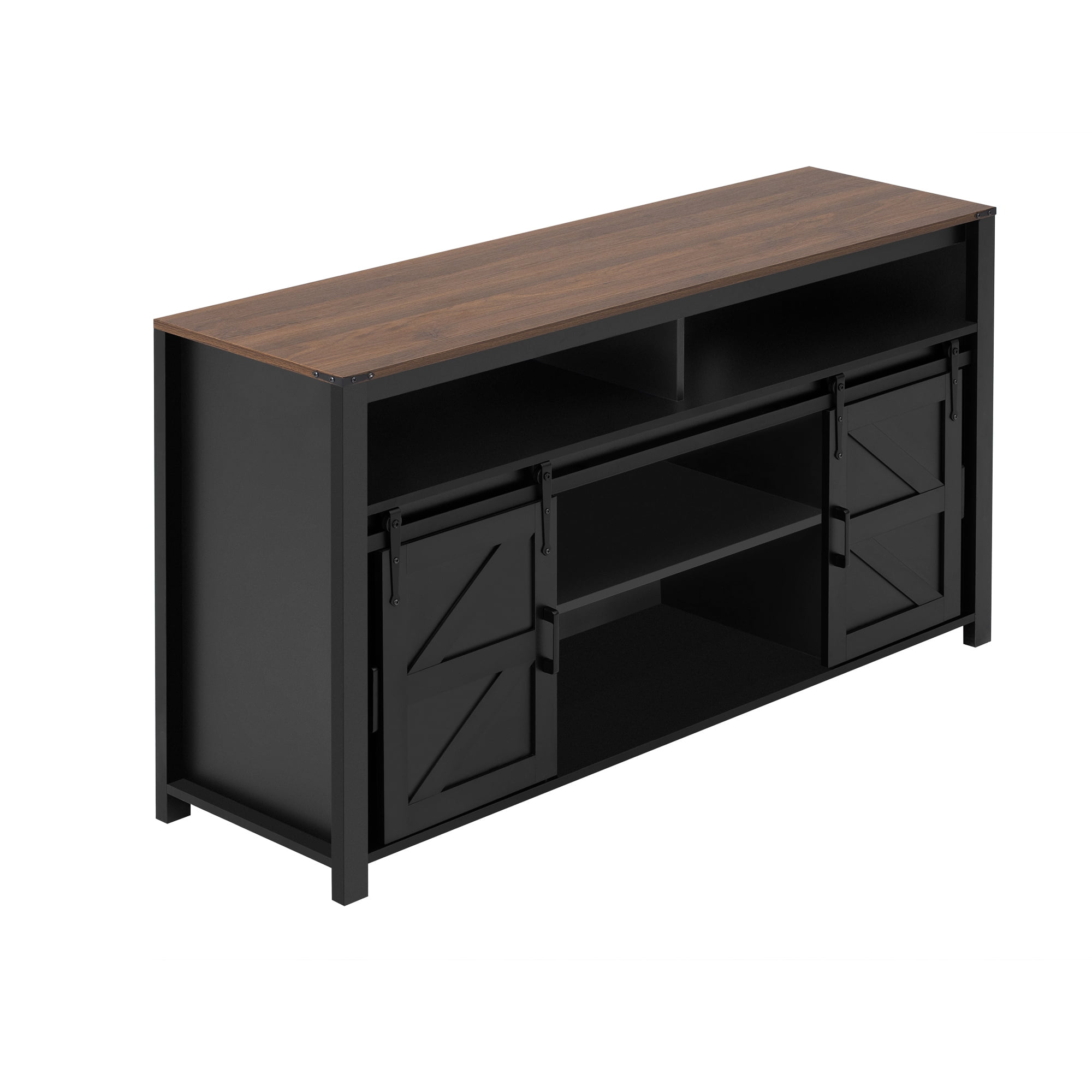Euroco 59" Buffet Cabinet with Storage, Farmhouse Sideboard Cabinet with Sliding Barn Door and Open Storage Shelf,Wood Coffee Bar Table for Kitchen, Dining Room,Black