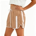 thumbnail image 5 of Costeam Womens High Waisted Athletic Shorts Drawstring Casual with Side Pockets Elastic Waist Side Stripe Dolphin Hem Workout Running Short Pants Lightweight Quick Dry Lounge Shorts, 5 of 6