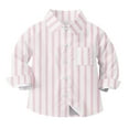 thumbnail image 2 of Oxford Dress Shirts for Boys Striped Long Sleeve Collared Button Up Shirt with Chest Pocket School Uniform (2-3 Years, Pink), 2 of 7