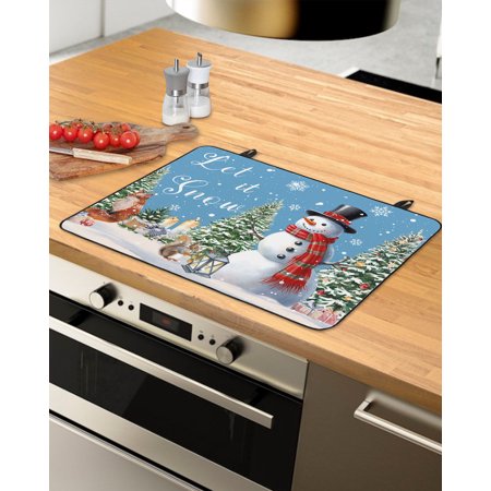 

Blue Christmas Snowman Stove Top Covers for Electric Stove Heat Insulation Fireproof Glass Cooktop Cover Counter Top Glass Stove Cover for Prevent Scratches 31 x24 Xmas Tree Winter Snowflake