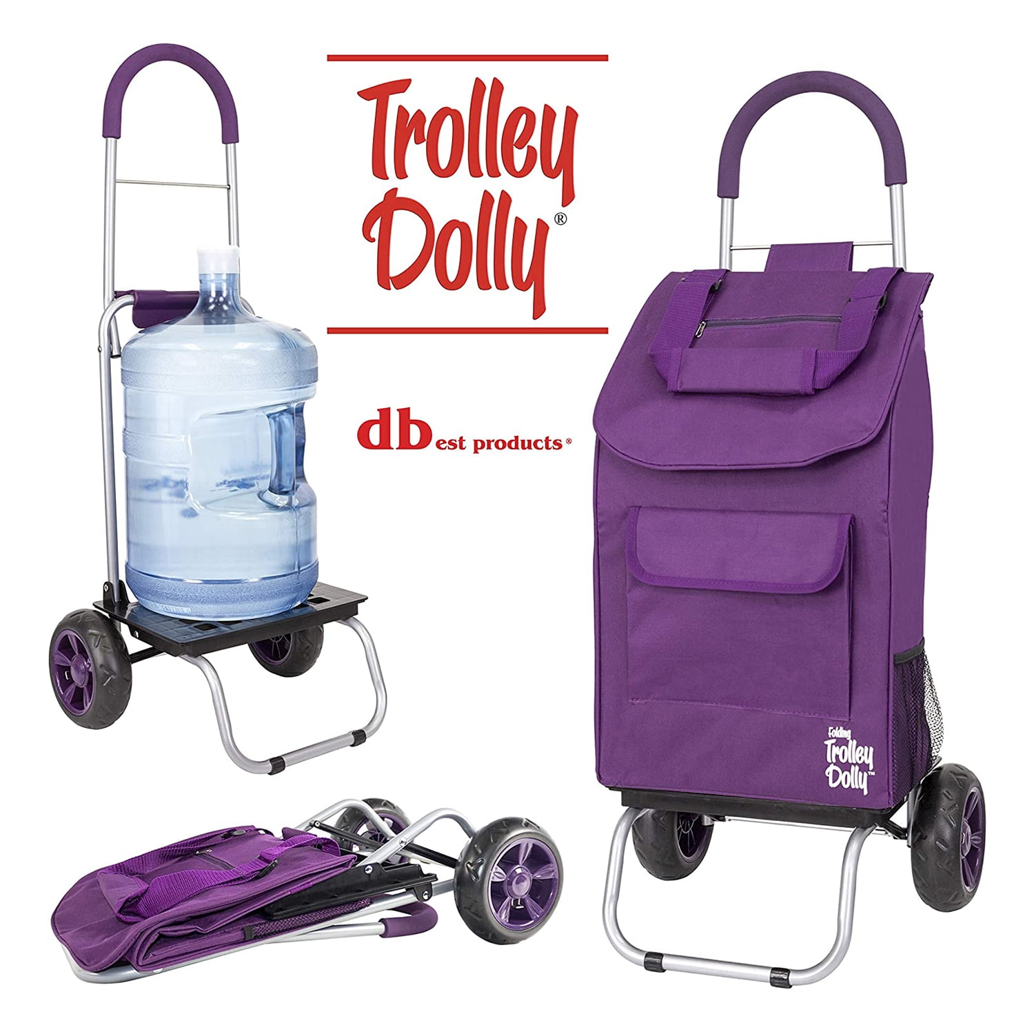 Luggage Cart Heavy Duty Folding Roller Carts Carrier Foldable Shopping Purple 