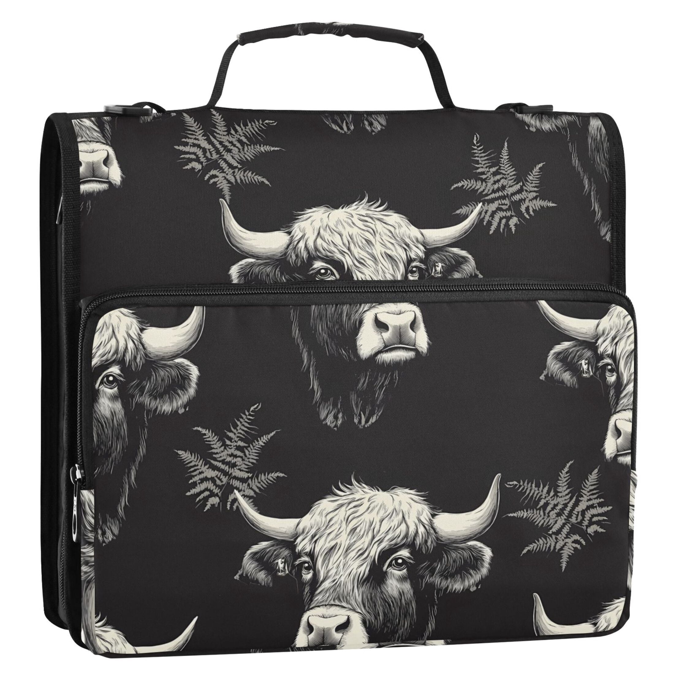 ALAZA Zipper Binder Highland Cattle Leaves-s1 3 Ring Trapper Keeper File Folder Organizer Bag