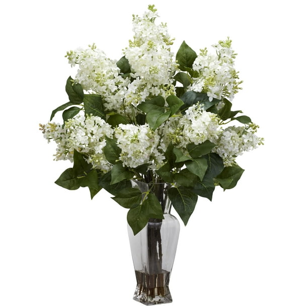 Nearly Natural Lilac Artificial Flower Arrangement, White