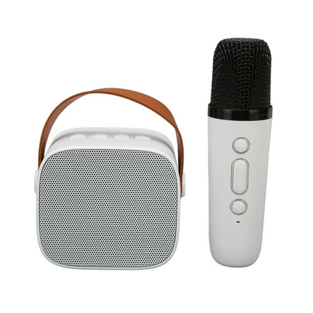 Bluetooth Speaker Microphone Set HD Stereo Rechargeable Retro Portable Karaoke Machine for Kids Adults Party White