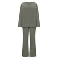 thumbnail image 5 of 2 Piece Plus Size Outfits for Women Fall Loose Cotton Linen Loungewear Set Long Sleeve Crew Neck Tops Wide Leg Pants Suit, Gray, L, 5 of 7