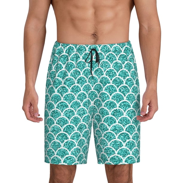 Balery Aquamarine Glitter1 Pantalones cortos de pijama de punto de algodón para hombre con cinturilla y bolsillos-Medium