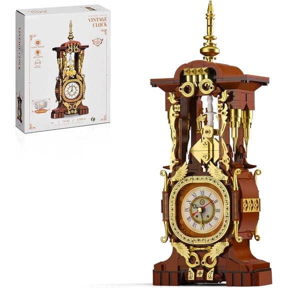 Honchoes Vintage Clock Building Set Compatible with Lego Mechanical Pendulum Model for Adults 879Pcs