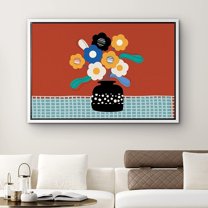 PixonSign Framed Canvas Print Wall Art Multicolor Daisies in Vase Botanical Wilderness Illustrations Expressionism Romantics Relax/Calm Ultra for Living Room, Bedroom, Office - 16"x24" White