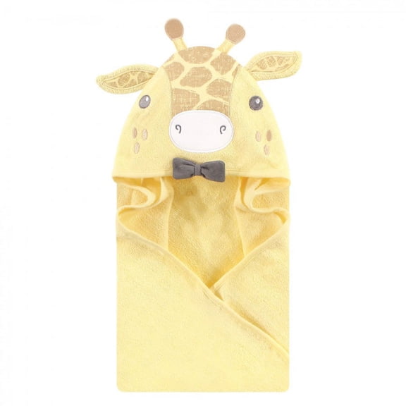 Hudson Baby Infant Boy Cotton Animal Face Hooded Towel, Bowtie Giraffe, One Size