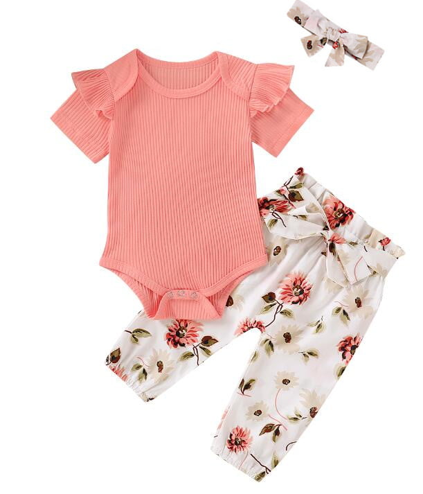 Details about   3PCS Toddler Baby Girls Long Sleeve Ruffles Romper Bodysuit+Floral Pants Outfits 
